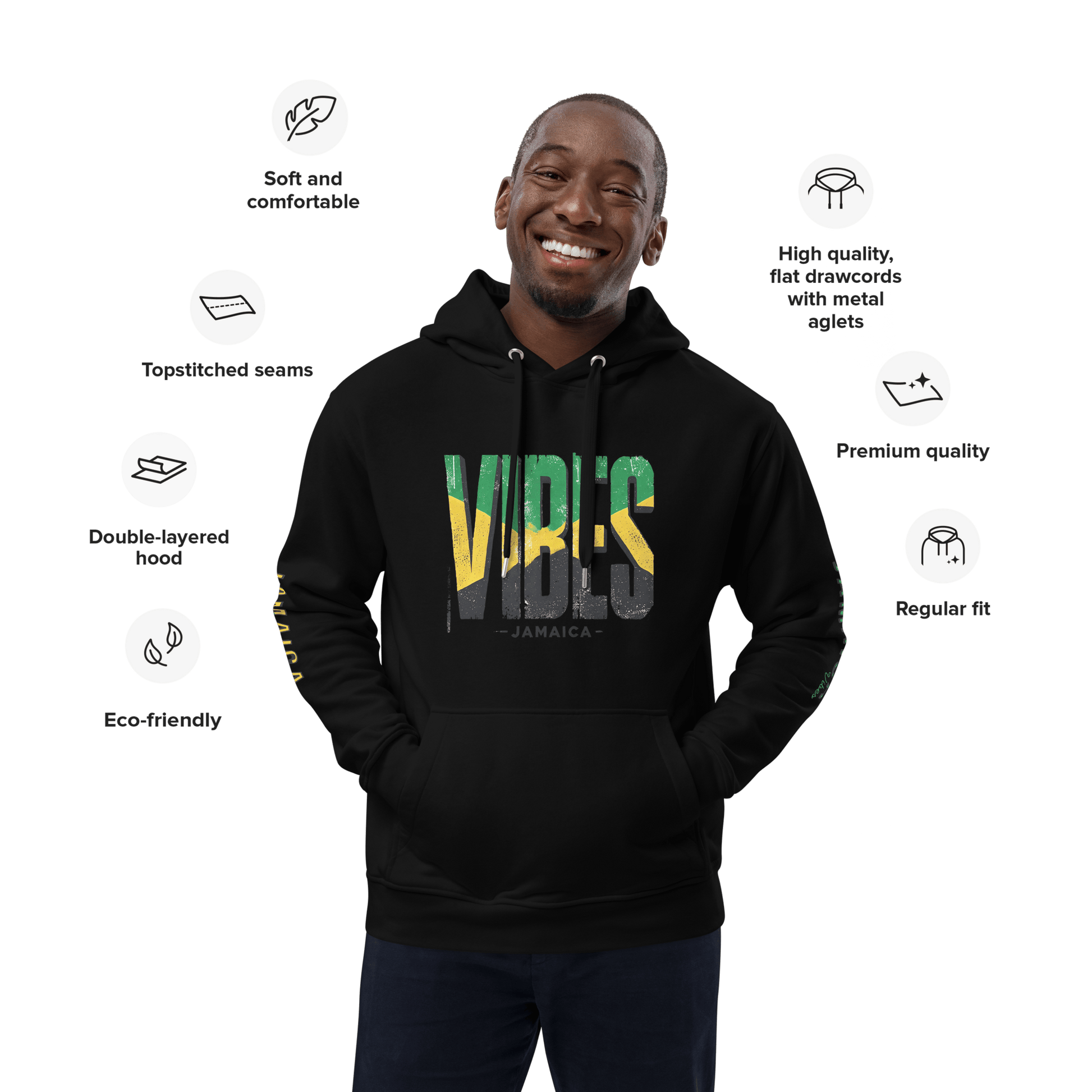 Stylish3Tees.com T-Shirts Black / XS Vibes Jamaica Premium eco hoodie