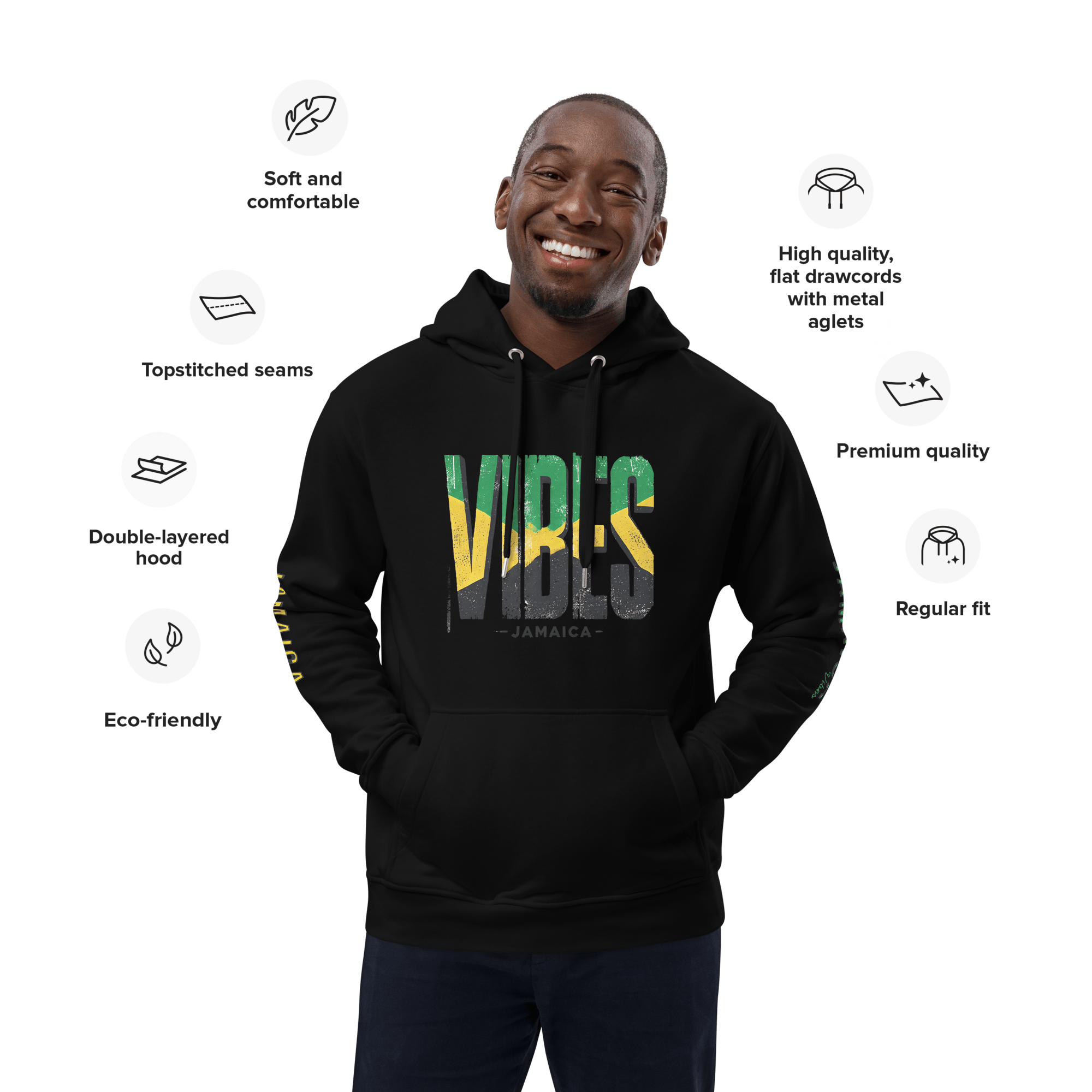 Stylish3Tees.com T-Shirts Black / XS Vibes Jamaica Premium eco hoodie