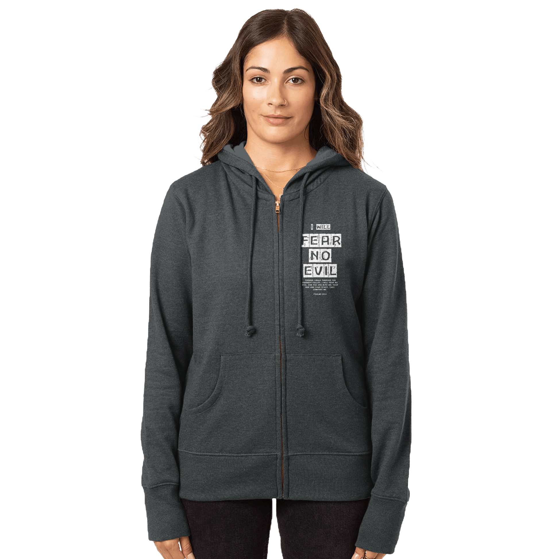 Stylish3Tees.com T-Shirts S / Charcoal I Will Fear No Evil Organic Women's Heathered Zip Hoodie | Econscious EC4580