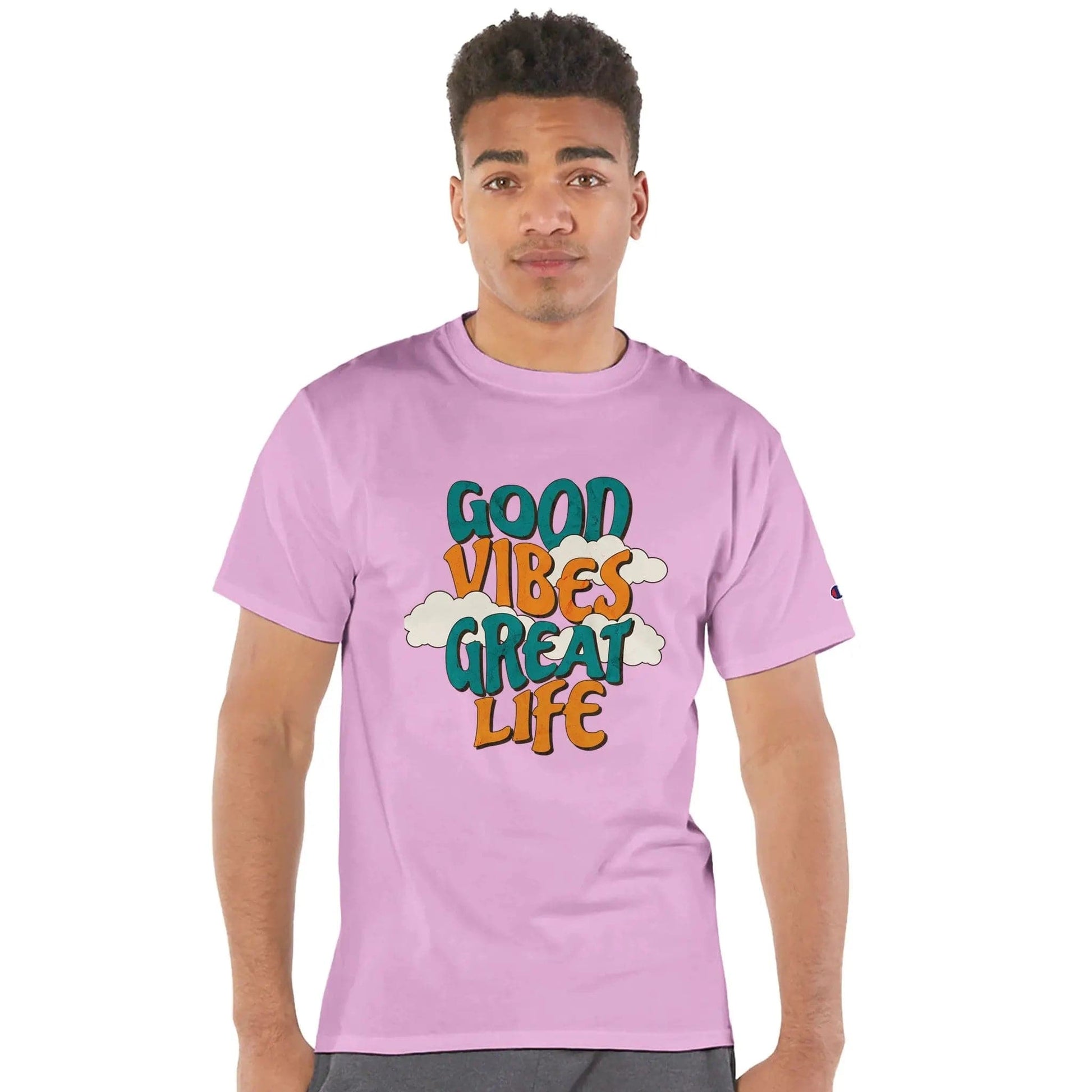 Stylish3Tees.com T-Shirts S / pink candy Good Vibes Good Life.Men's Crewneck T-Shirt | Champion T525C