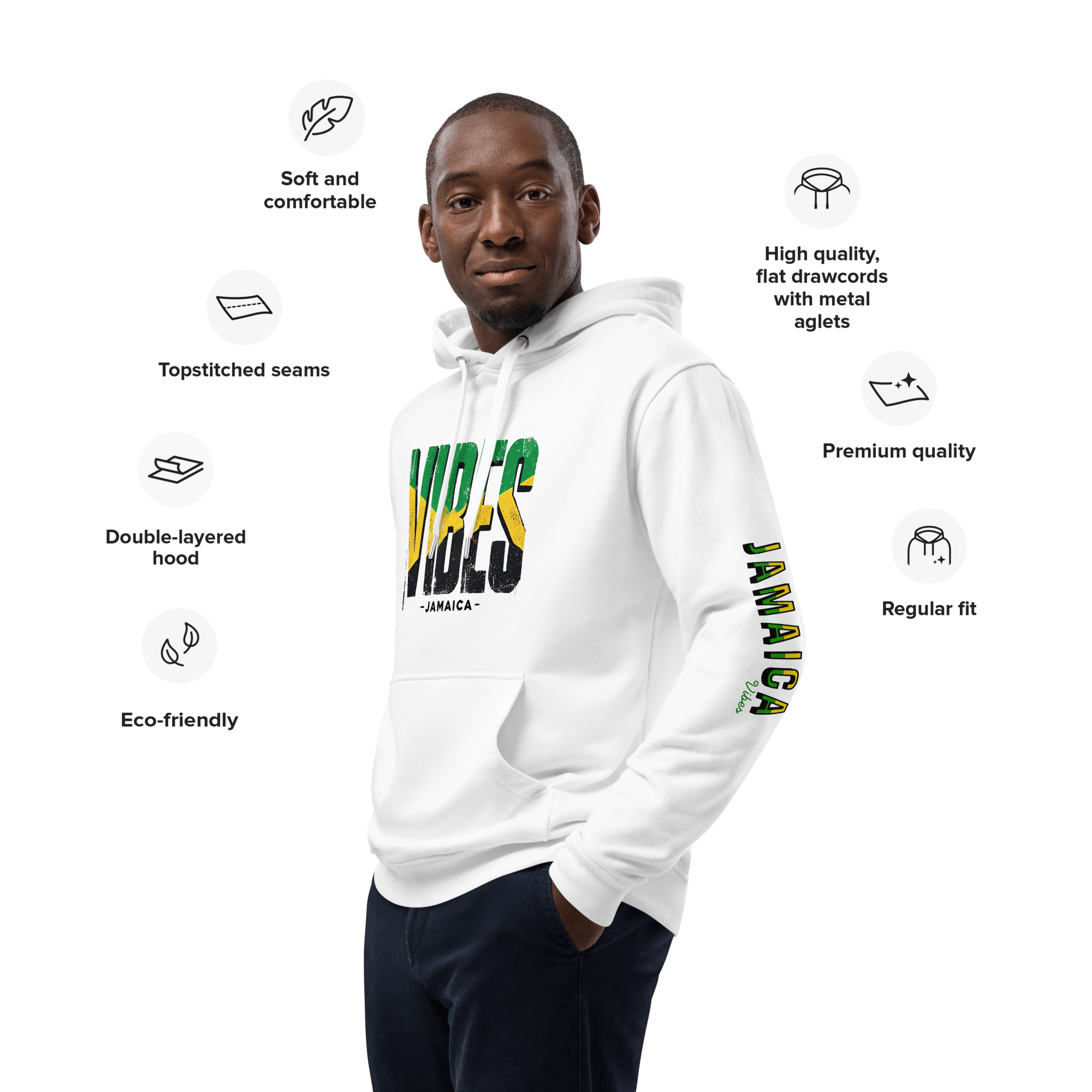 Stylish3Tees.com T-Shirts Vibes Jamaica Premium eco hoodie