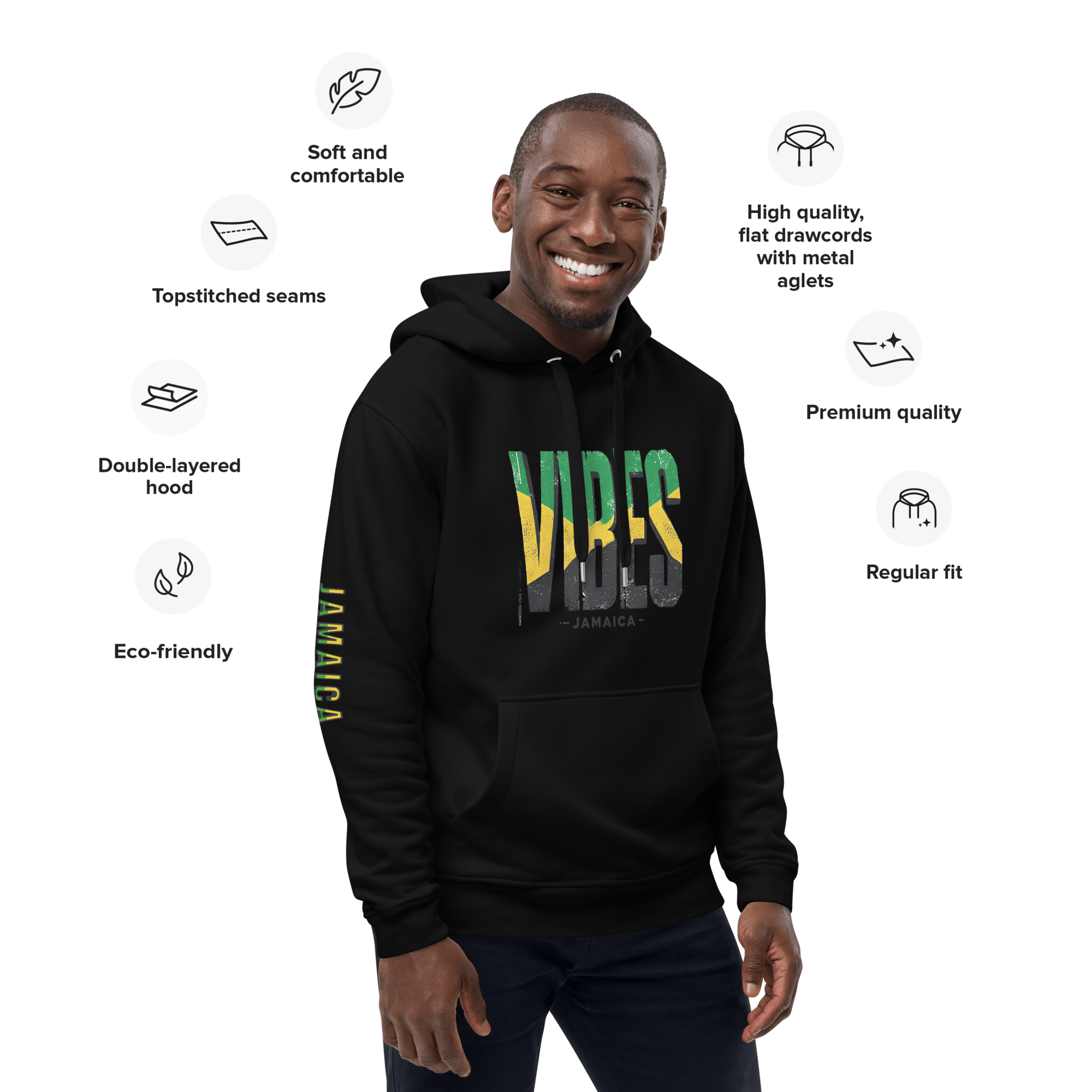 Stylish3Tees.com T-Shirts Vibes Jamaica Premium eco hoodie