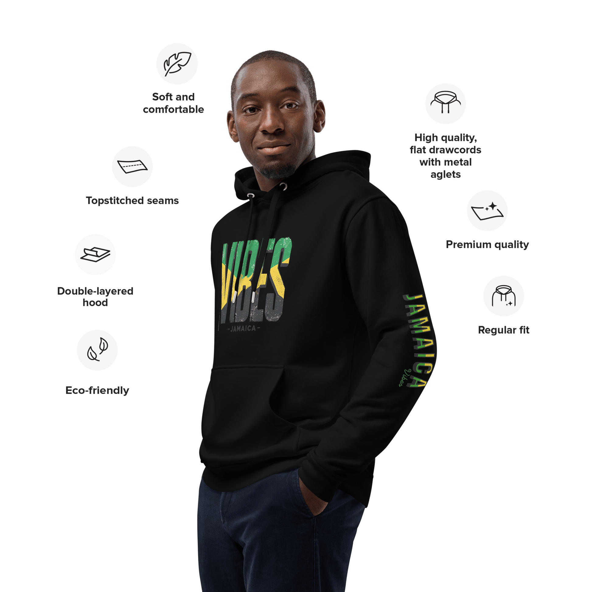 Stylish3Tees.com T-Shirts Vibes Jamaica Premium eco hoodie