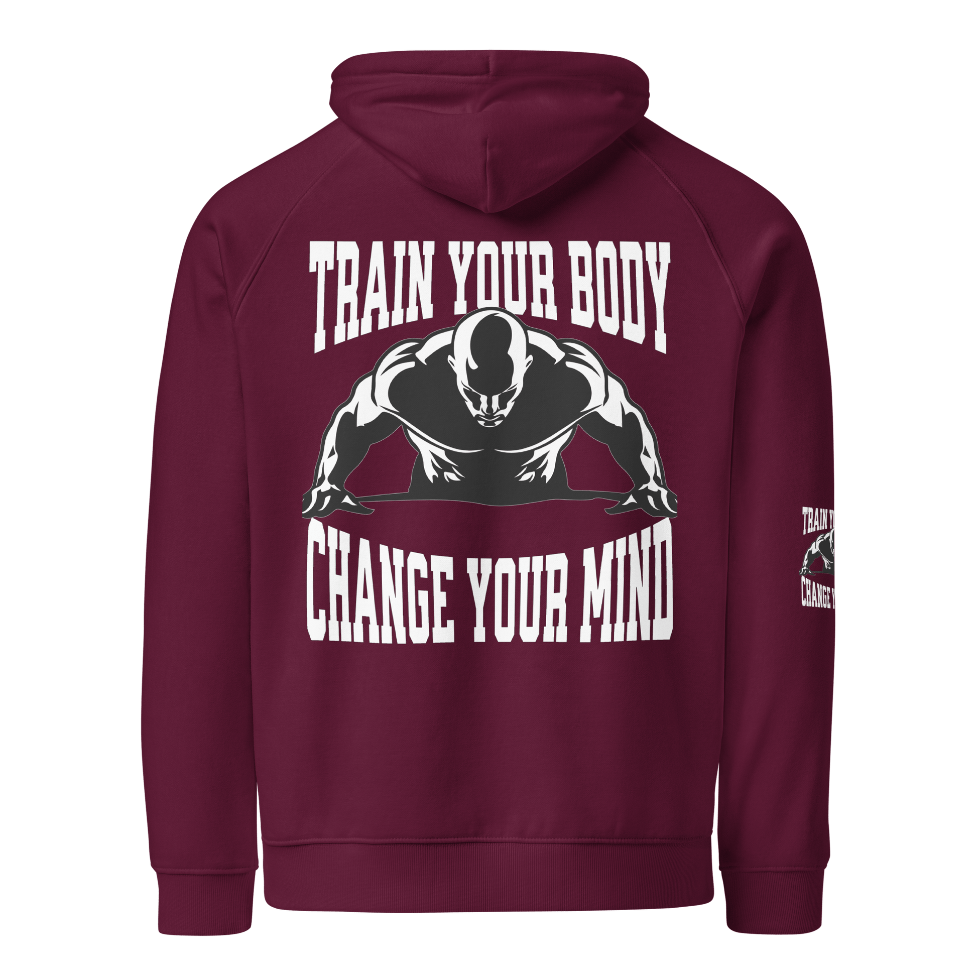 Stylish3Tees.com Train Your Body Change Your Mind Unisex eco raglan hoodie