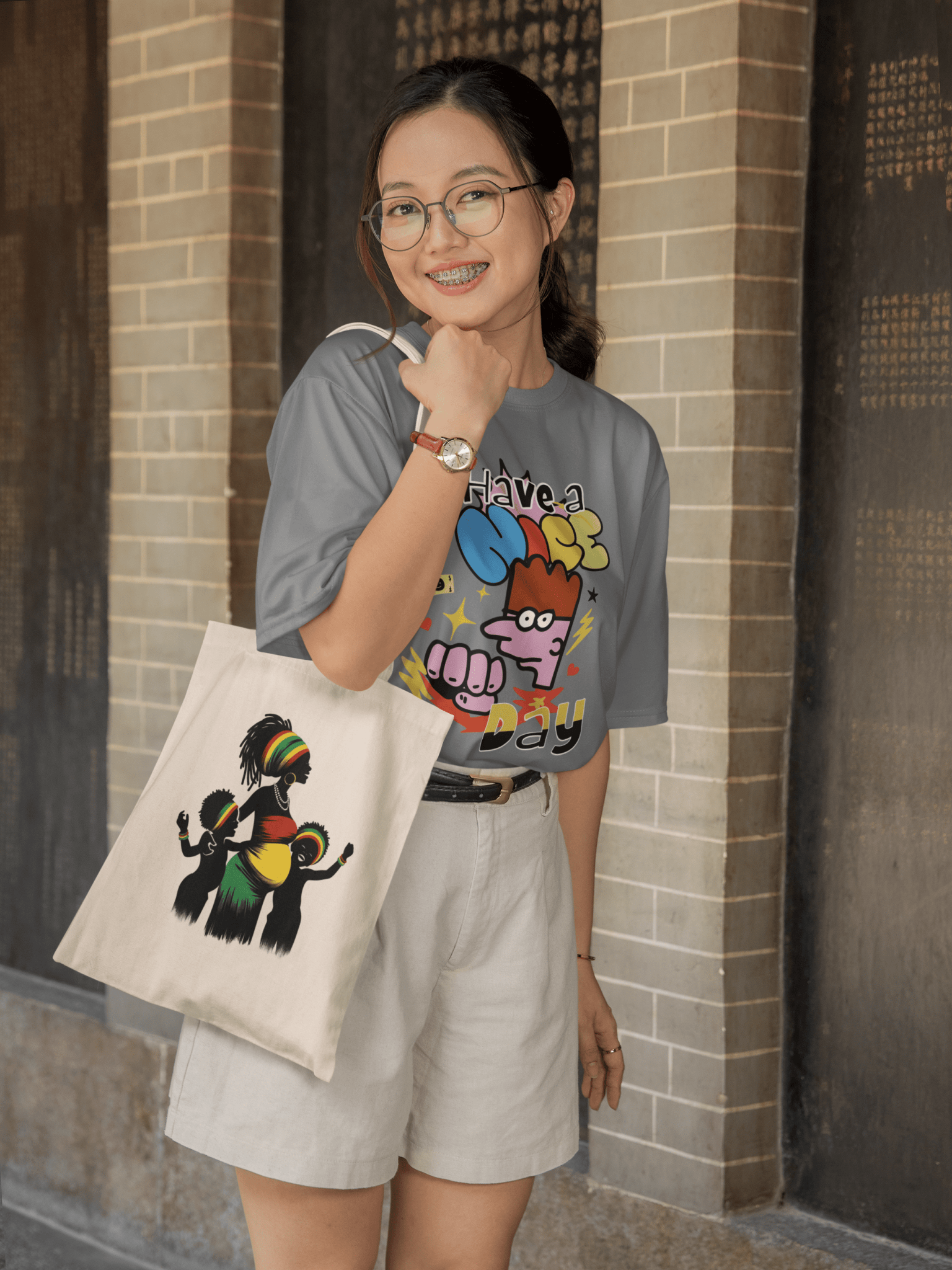 Awkward Styles 12.5X14.5X7 / Natural Mother and Children's Organic Cotton Canvas Market Tote