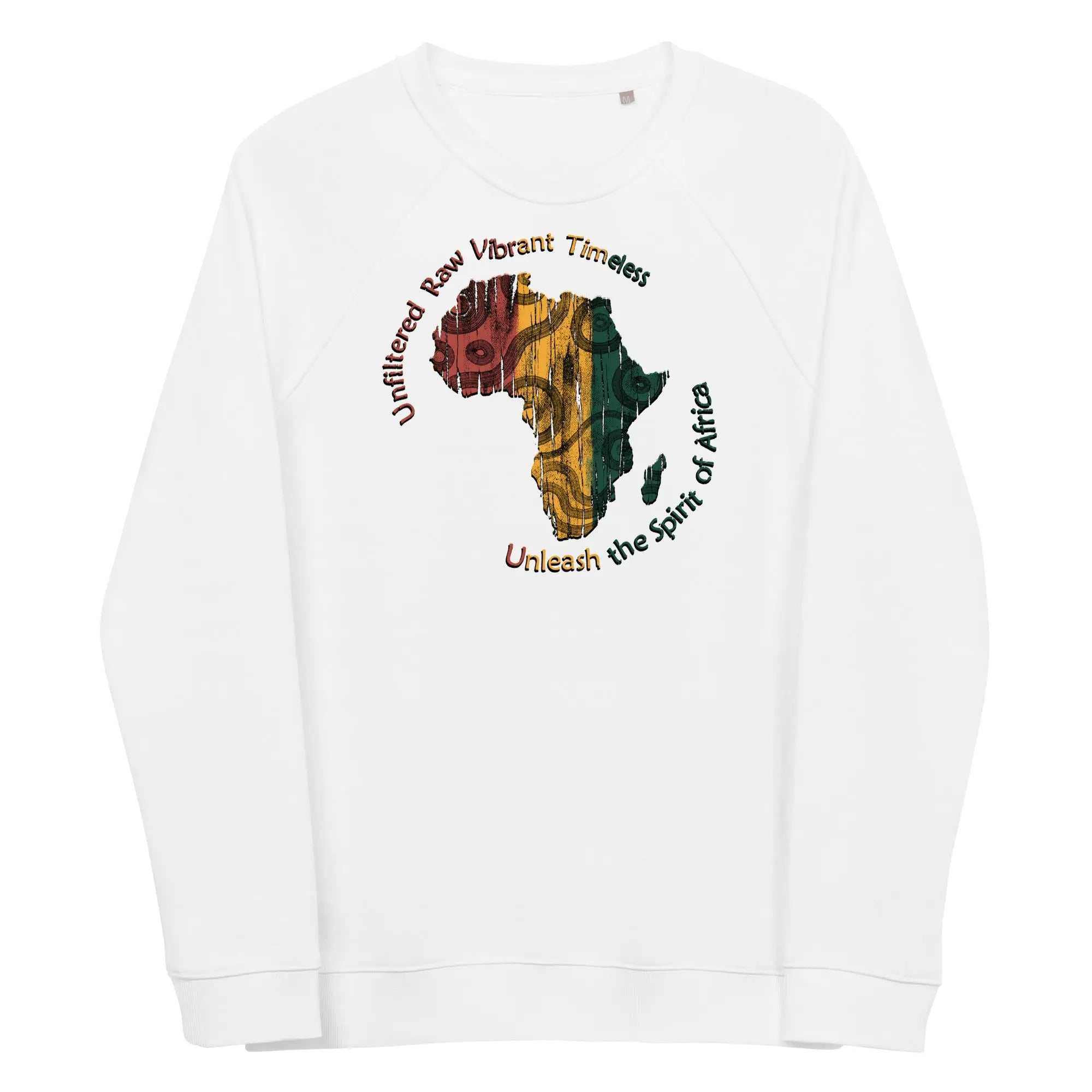 Unisex organic raglan sweatshirt with vibrant Africa design and brushed fleece lining