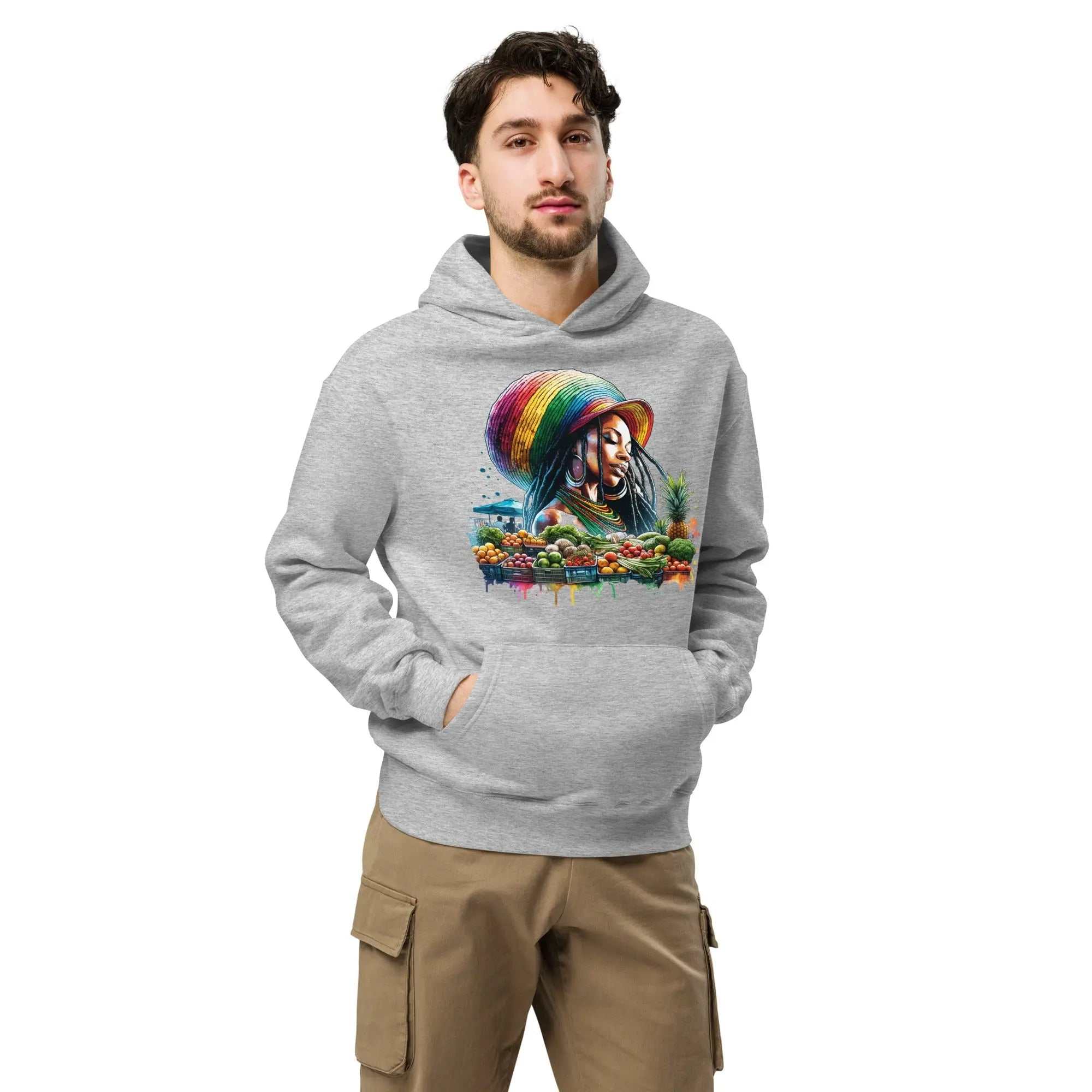 Unisex oversized grey hoodie with colorful natural beauty graphic, relaxed fit, kangaroo pocket, and premium soft fabric