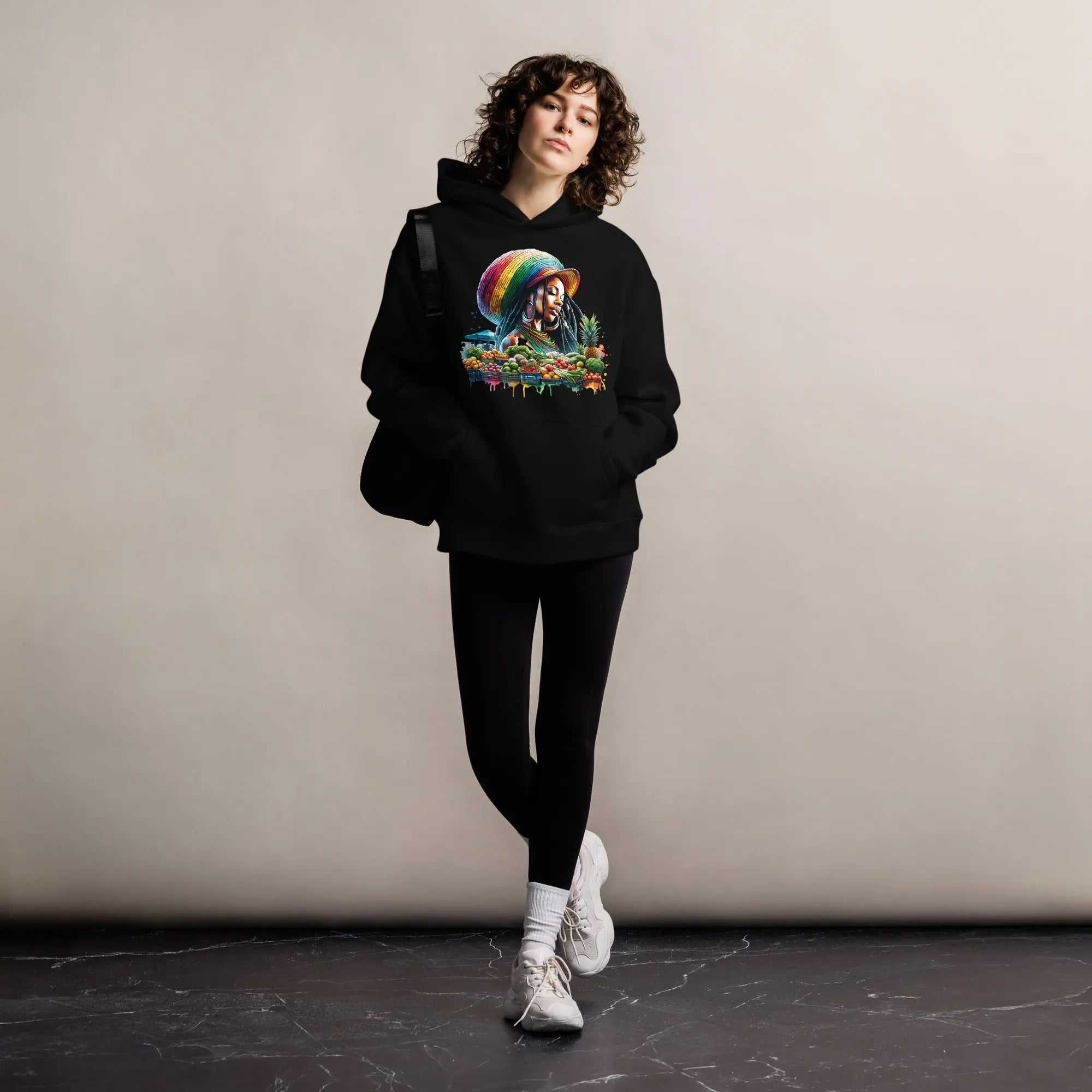 Natural Beauty hoodie oversized unisex black pullover with colorful graphic and kangaroo pocket