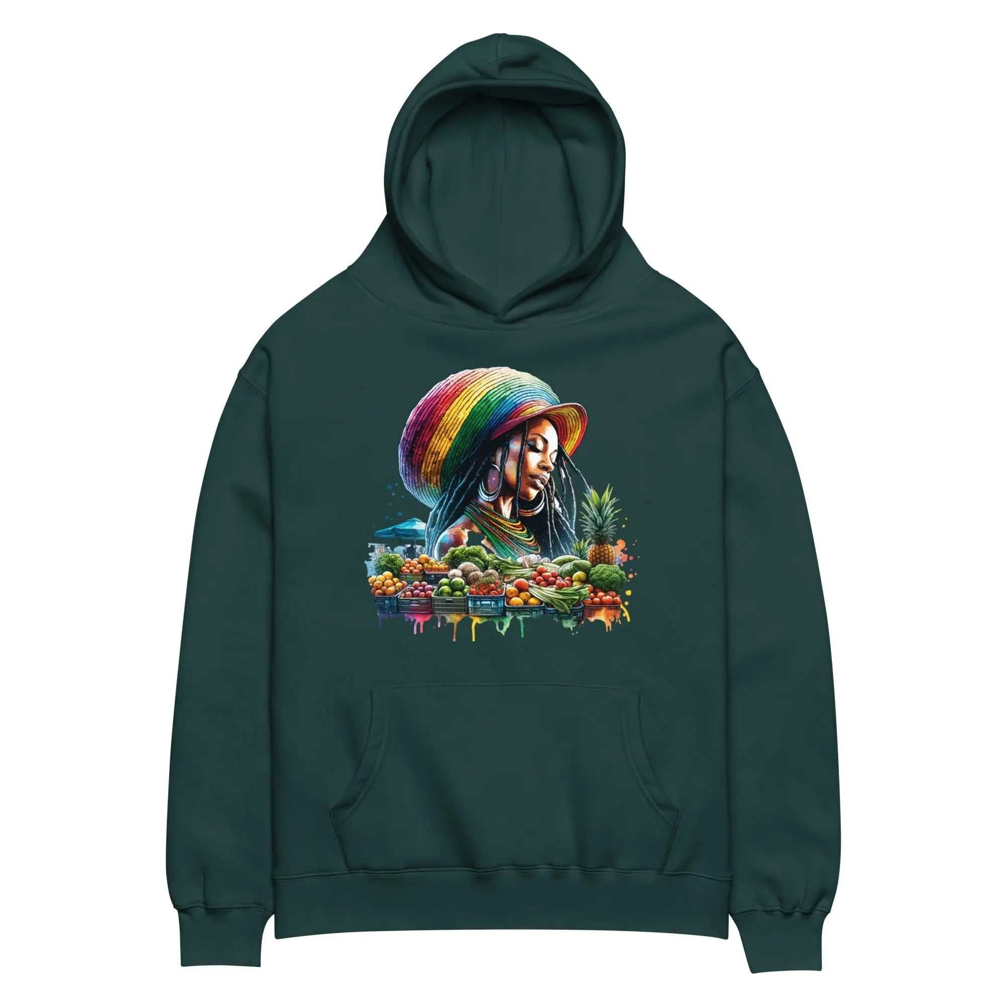 Natural Beauty hoodie with colorful artistic graphic, oversized unisex fit, soft cotton blend fleece, kangaroo pocket, and pullover hood