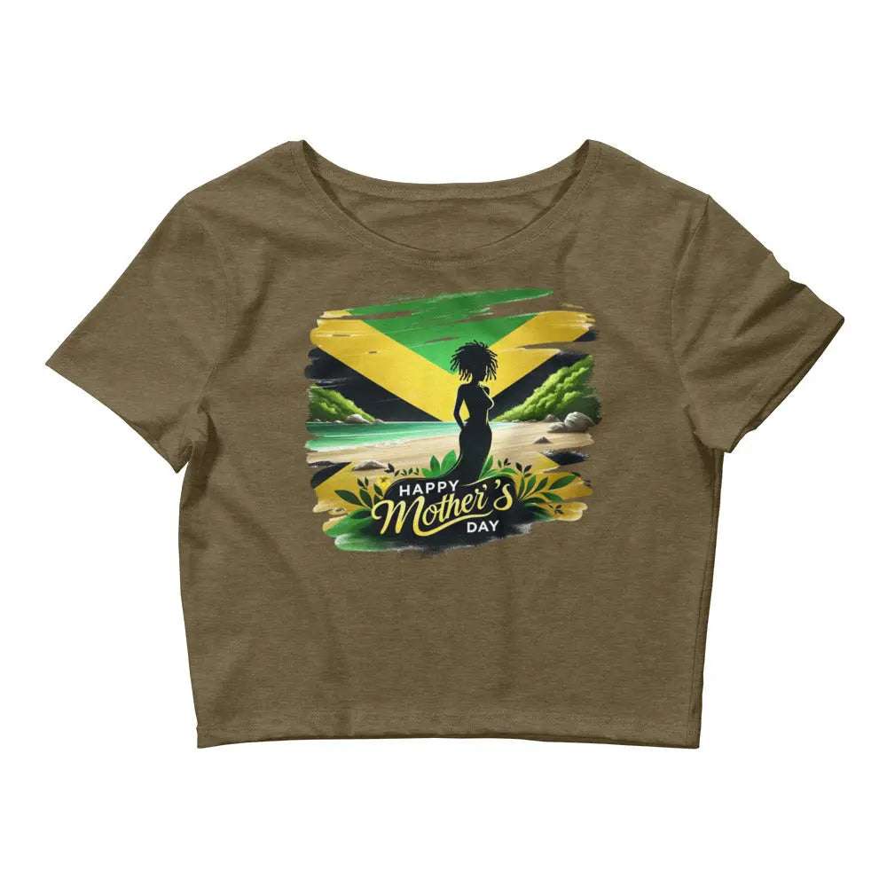 Mothers Day Women’s slim fit crop tee with Happy Mother's Day graphic and Jamaican flag design