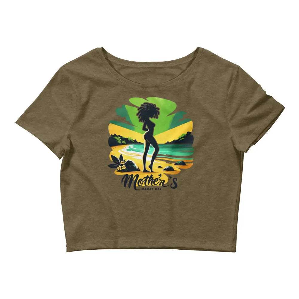 Mother's Day Women’s crop tee with tropical silhouette design, slim fit, cotton-polyester blend