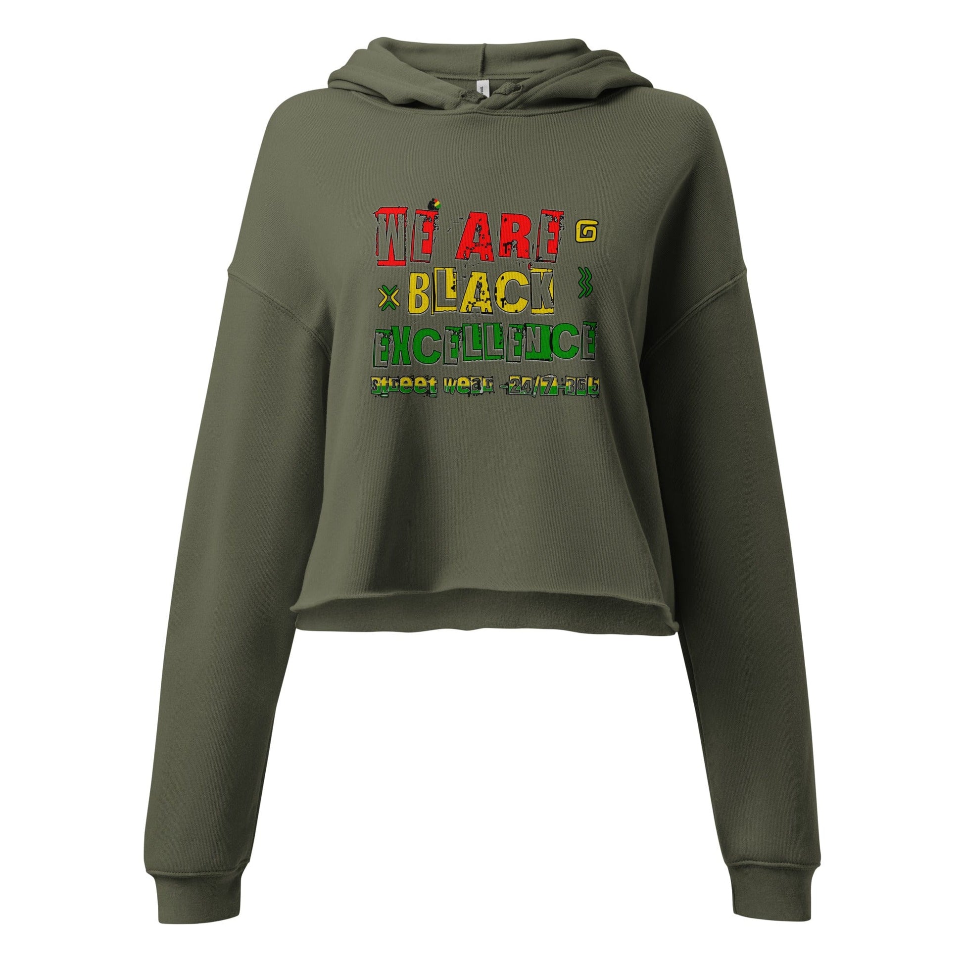 Stylish3Tees.com Military Green / S We Are Black Excellence 24/7-365 Crop Hoodie