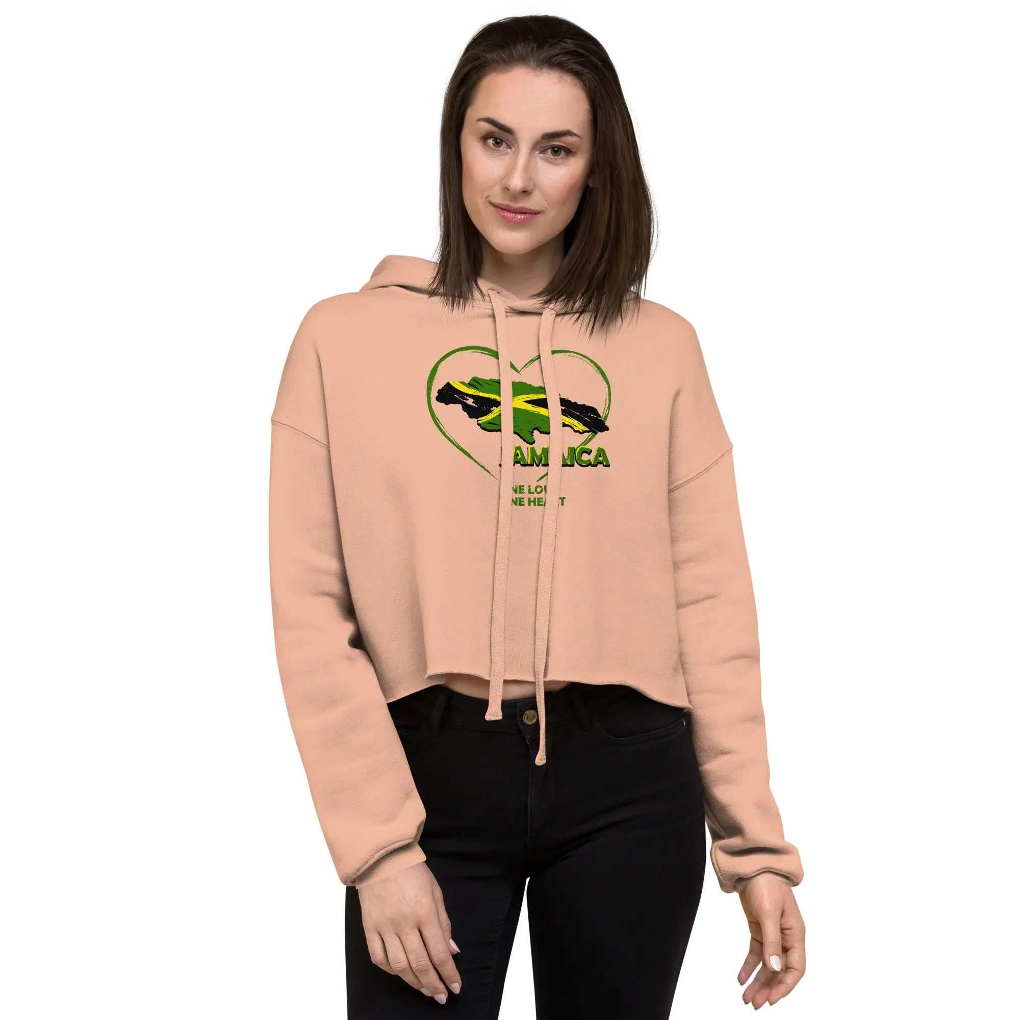 STYLISH3TEES.COM One Love One Heart Ladies Crop Hoodie
