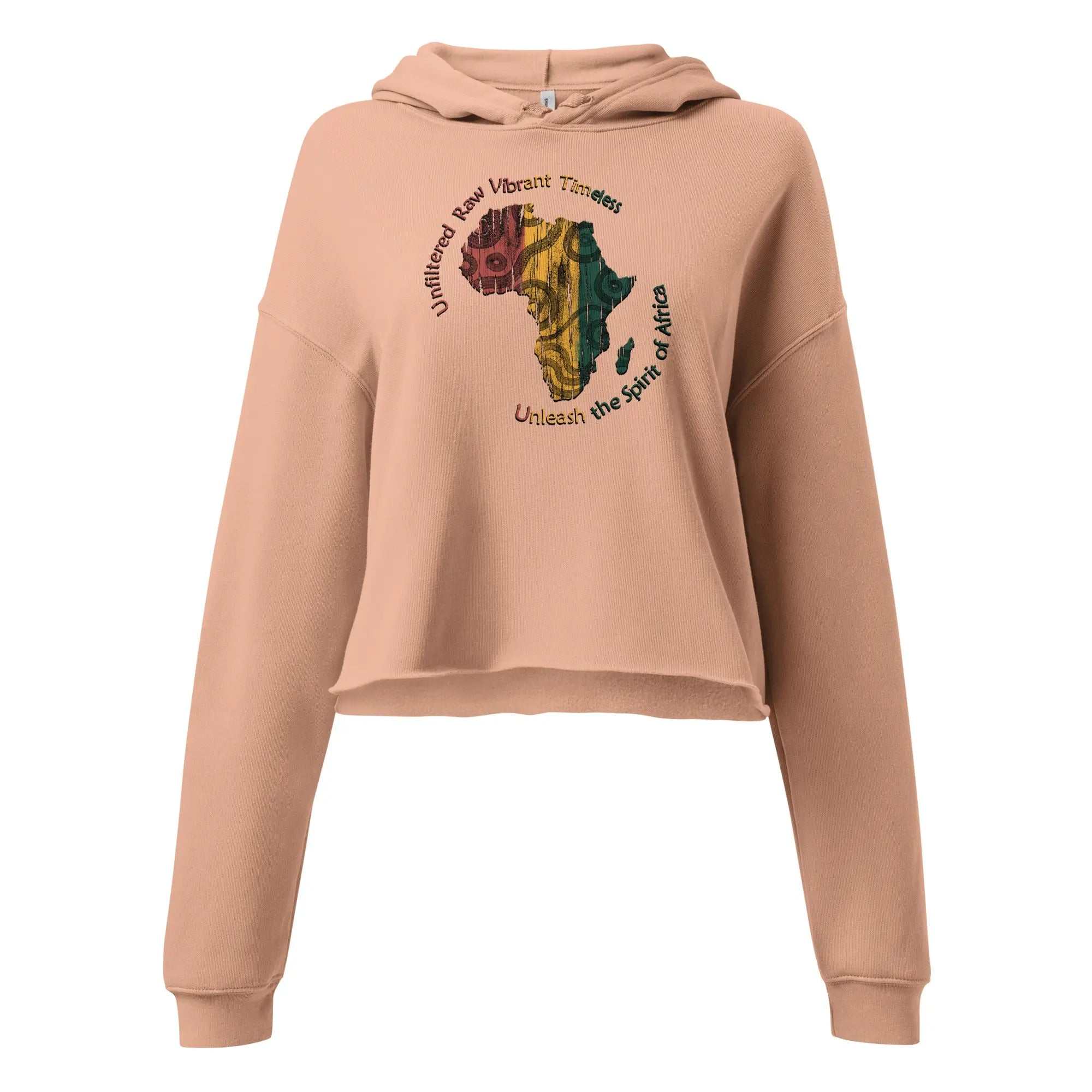 Africa ladies crop hoodie with vibrant textured map and raw hem design