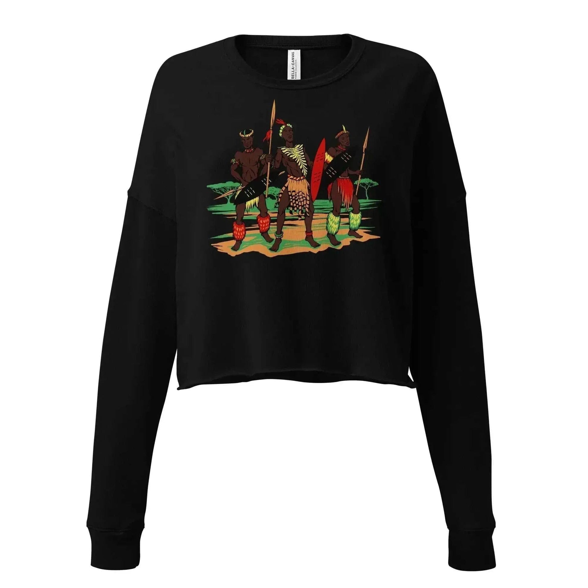 STYLISH3TEES.COM Black / S African Zulu Worriers Crop Sweatshirt