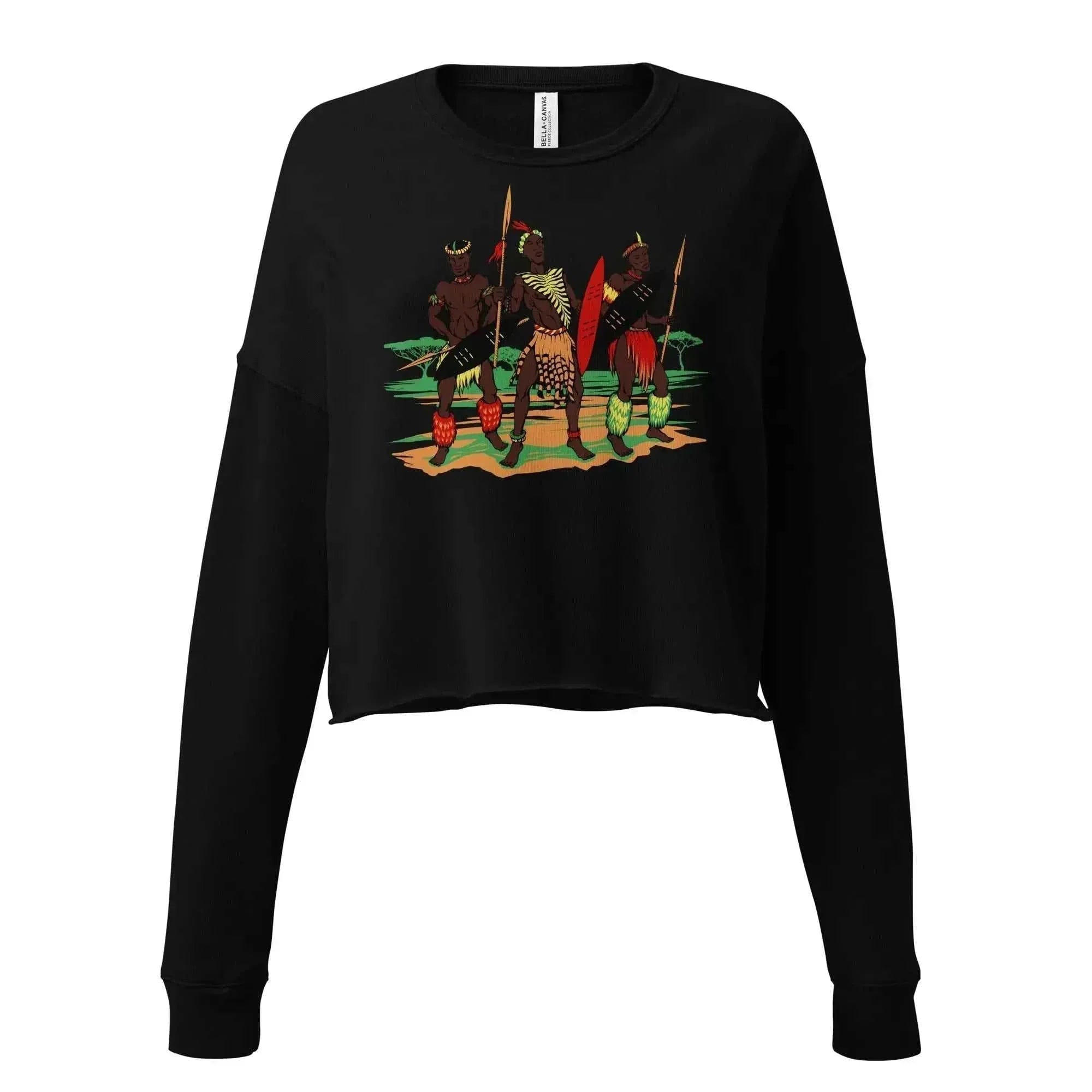 STYLISH3TEES.COM Black / S African Zulu Worriers Crop Sweatshirt