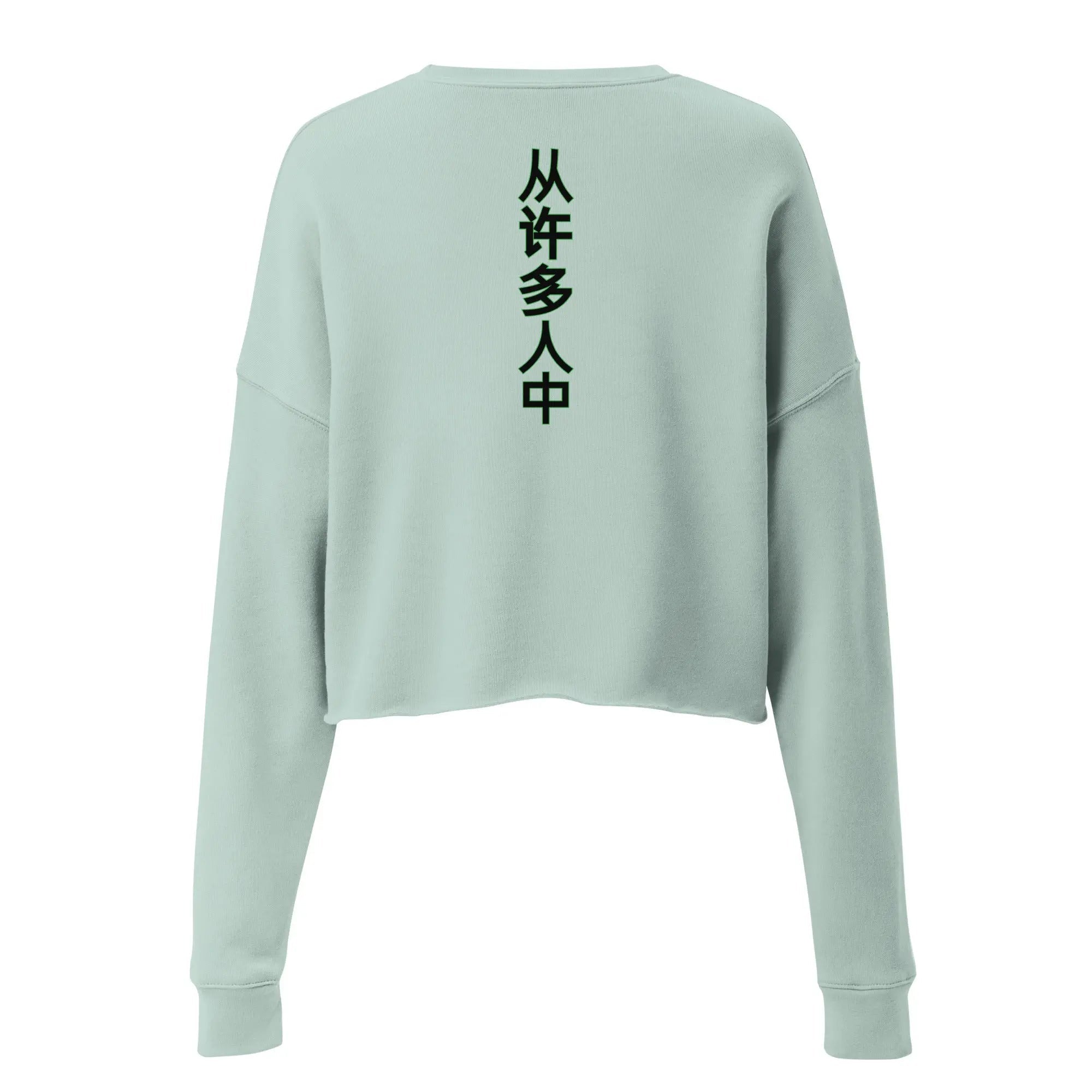Out Of Many One People cropped sweatshirt with Chinese characters and ribbed cuffs in light green