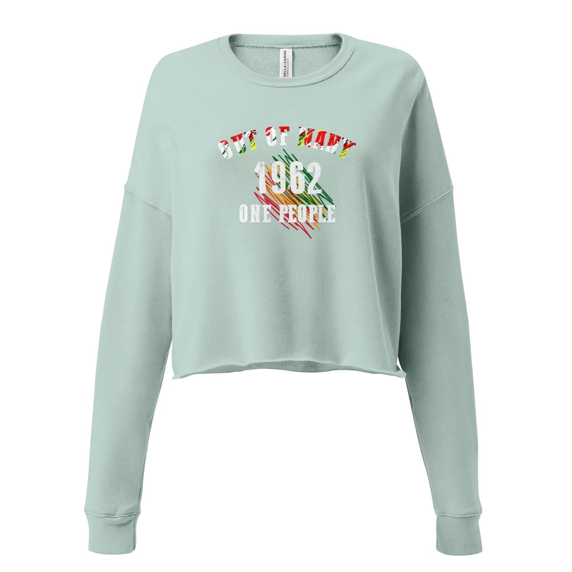 Out Of Many One People crop sweatshirt with 1962 design celebrating Jamaican unity and independence