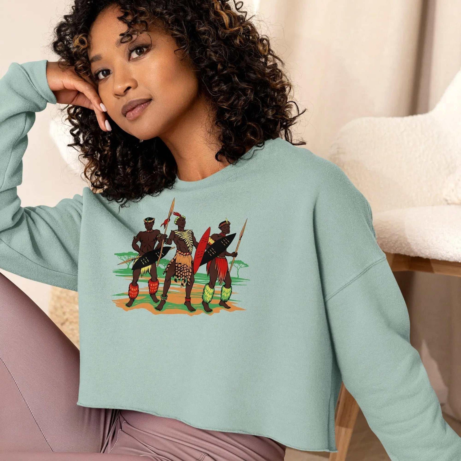 STYLISH3TEES.COM African Zulu Worriers Crop Sweatshirt