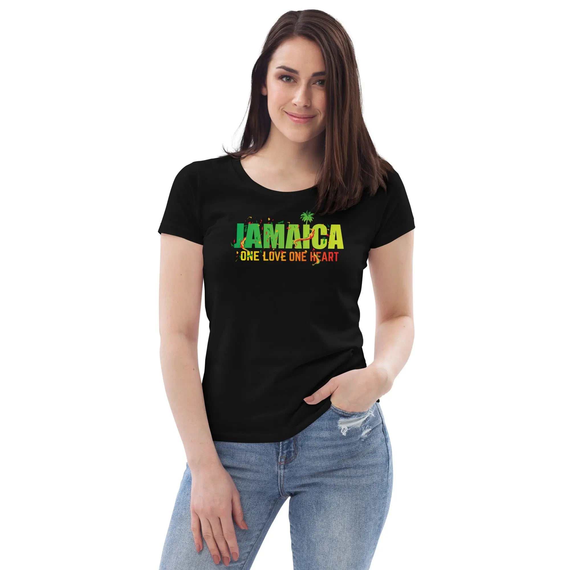 Stylish3Tees.com Jamaica One Love One Heart Womens fitted eco tee