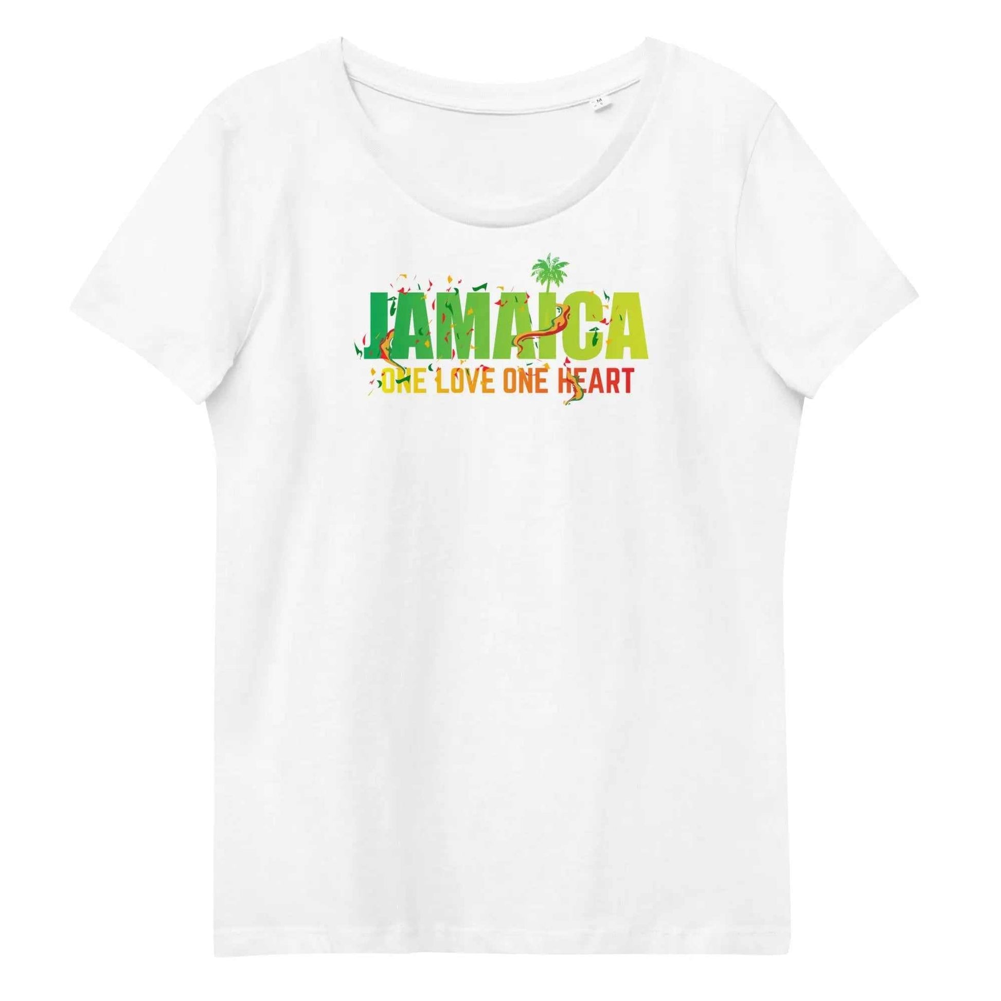 Stylish3Tees.com White / S Jamaica One Love One Heart Womens fitted eco tee